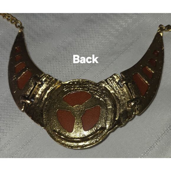 Cleopatra Statement Necklace Egyptian Revival Orange Gems Gold-Tone 18" Costume - Picture 8 of 10